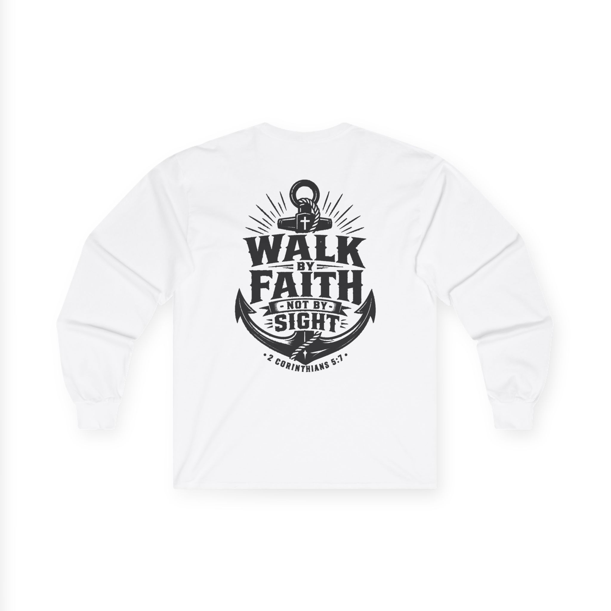 Trusting The Anchor™ | Walk By Faith Long Sleeve Christian T-Shirt | 2 Corinthians 5:7 - Image 2